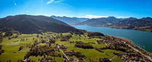 Bavarian Alps Prints: Tegernsee Aerial Fall autumn. Drone Panorama Bavarian Alps