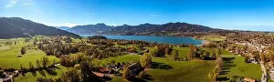 Bavarian Alps Prints: Tegernsee Aerial Fall autumn. Drone Panorama Bavarian Alps