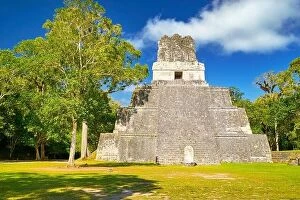 Images Dated 29th February 2016: Temple of the Masks, El Peten, Grand Plaza, Tikal National Park