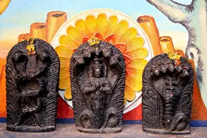Beliefs Prints: Temple statues of the Hindu Naga snake god, India