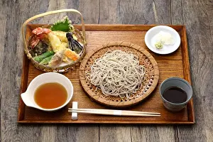 Eggplant Prints: tempura soba, Japanese buckwheat noodles with assorted tempura