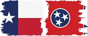 Tennessee Prints: Tennessee and Texas states grunge brush flags connection, vector