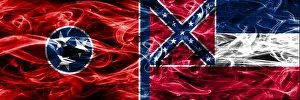 Mississippi Prints: Tennessee vs Mississippi colorful concept smoke flags placed side by side
