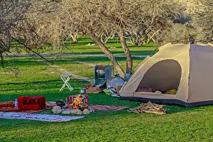 Getting Away From It All Prints: Tent and camp site in the desert, Riyadh, Saudi Arabia