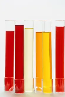 Hair Care Prints: Test tubes containing red, yellow and orange organic hair colours