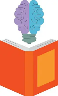 Reader Prints: text book with bulb brain