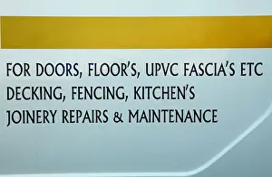 Incorrect Prints: Text on the side of a tradesman's van showing incorrect use of apostrophes