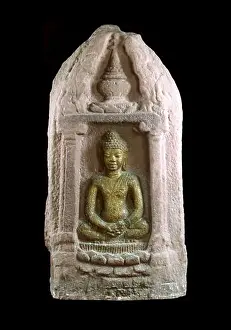 Chedi Prints: Thailand: Carved stone Buddha in a meditation pose