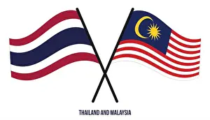 Flag Waving Prints: Thailand and Malaysia Flags Crossed And Waving Flat Style
