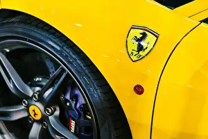 Illustrative Editorial Prints: Thailand-March 27, 2024: Logo of ferrari on the yellow super car