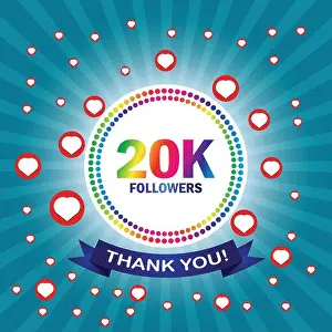 Followers Prints: Thank you 20K followers card. Vector illustration for social networks