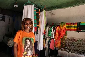 Zimbabwe Prints: Thelma Boettrich stands in her shop in which she sells products made with homegrown bamboo and natural dyes
