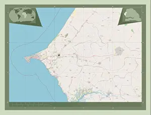 Senegal Prints: Thies, region of Senegal. Open Street Map. Corner auxiliary location maps
