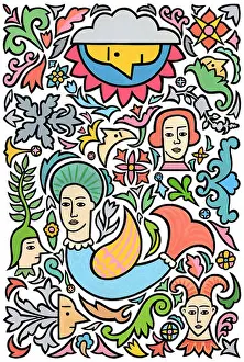 Bright Colour Prints: Many things. A page of various designs based on tattoos