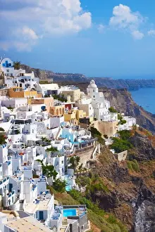 Thira (capital city of Santorini) - village situated on the cliff, Santorini Island, Cyclades Greece