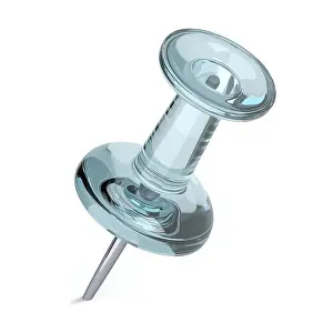 Notepaper Prints: thumbtack pushpin thumbtacks push pin attach blue glass chalice tumbler note memo object isolated closeup photo camera