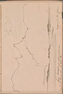 Nature Inspired Prints: Thunersee. In the background the Alps. Leaf 42 Recto from a sketchbook with 47 sheets