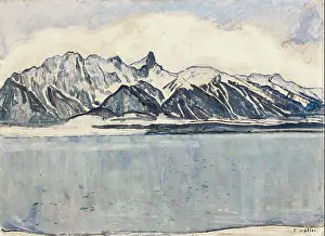 Lake Thun Prints: Thunersee mit Stockhornkette im Winter is a winter landscape painting by Ferdinand Hodler