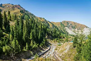 Valley View Prints: Tian Shan mountain Medeo area landscape near Almaty, Kazakhstan in summer