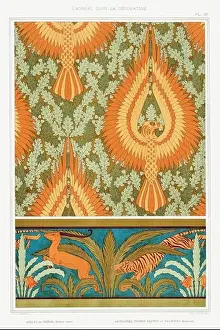 Public Domain Prints: Tiger-Eagle-Deer / Illustration from L'animal dans la decoration (1897) by Maurice Pillard Verneuil