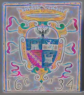 Earthenware Prints: Tile, Tile with a multi-colored (blue)
