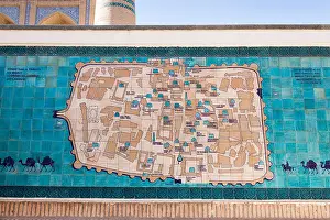 Informative Prints: Tiled map of Khiva, Ichan Kala, Khiva, Uzbekistan