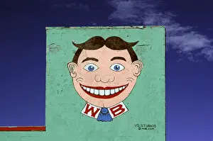Comical Prints: Tillie the Clown replica painting on an old building at the closed amusement park in Asbury Park New Jersey