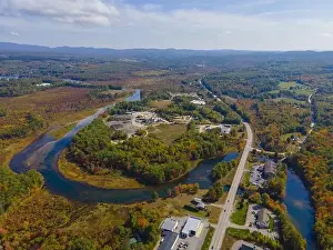Peak Range Prints: Tilton Road and Winnipesaukee River aerial view with fall foliage