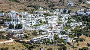 Whitewashed Prints: Tinos island, Greece. Aerial drone view of Triantaros traditional village