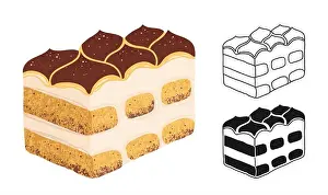 Tiramisu dessert slice with cocoa and cream