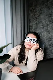 Exhausted Prints: Tired Caucasian woman freelancer feeling stressed from work problems