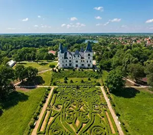 Tiszadob, Hungary - Aerial view about castle Andrassy near river Tisza