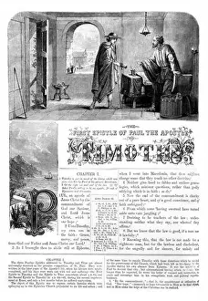 New Testament Prints: Title Page of The Epistle of Paul the Apostle to Timothy from Antique 19th Century The Holy Bible containing the Old