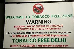 No Smoking Prints: Tobacco free zone Tobacco free Delhi sign outside metro station Delhi India