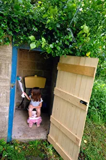 Toilets Prints: Toilet, Outside toilet, girl using an outdoor toilet