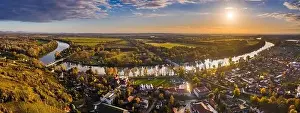 Borsod Abauj Zemplen Prints: Tokaj, Hungary - Aerial panoramic view of the town of Tokaj wine region with town of Tokaj with River Tisza