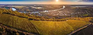 Borsod Abauj Zemplen Prints: Tokaj, Hungary - Aerial panoramic view of the world famous Hungarian vineyards of Tokaj wine region with town of Tokaj