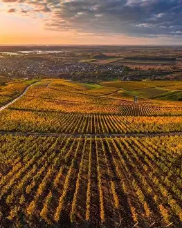 Tokaj, Hungary - Aerial panoramic view of the world famous Hungarian vineyards of Tokaj wine region with town of Tokaj