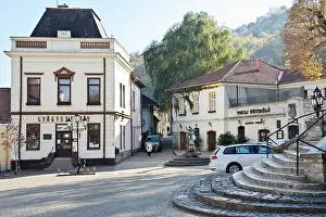 Building House Prints: Tokaj, Hungary - October 16, 2018: Ovar street in the center of the city