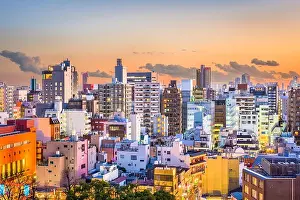 Tokyo, Japan apartment buildings and cityscape in Sumida Ward at dusk