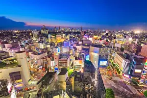 Tokyo, Japan city skyline over Shibuya Ward with the Shinjuku skyline in the distance