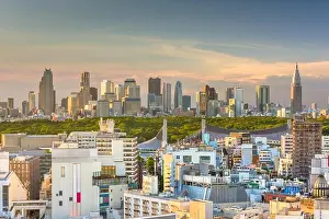 Tokyo, Japan city skyline over Shibuya Ward with the Shinjuku skyline in the distance