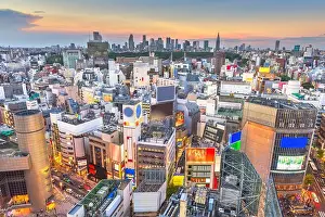 Tokyo, Japan city skyline over Shibuya Ward with the Shinjuku Ward skyline in the distance