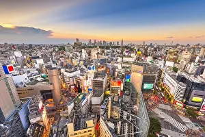 Tokyo, Japan city skyline over Shibuya Ward with the Shinjuku Ward skyline in the distance