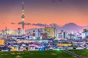 Images Dated 12th January 2017: Tokyo, Japan cityscape with Mt. Fuji in the distance at dusk
