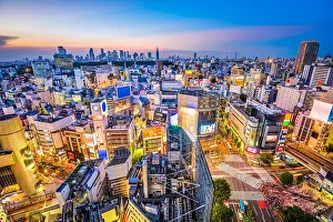 Tokyo, Japan cityscape over the Shibuya district at twilight