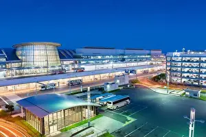 TOKYO, JAPAN - SEPTEMBER 1, 2015: Exterior of Haneda Airport at night