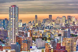 Tokyo, Japan twilight cityscape towards the Shinjuku Ward financial district