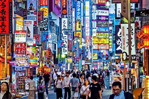 Billboards Prints: Tokyo Shinjuku Neon Lights Kabukicho Signs Tokyo Japan Night