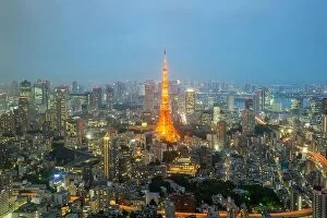 Images Dated 19th May 2015: Tokyo tower and Tokyo city skyline and skyscraper in night at Tokyo, Japan